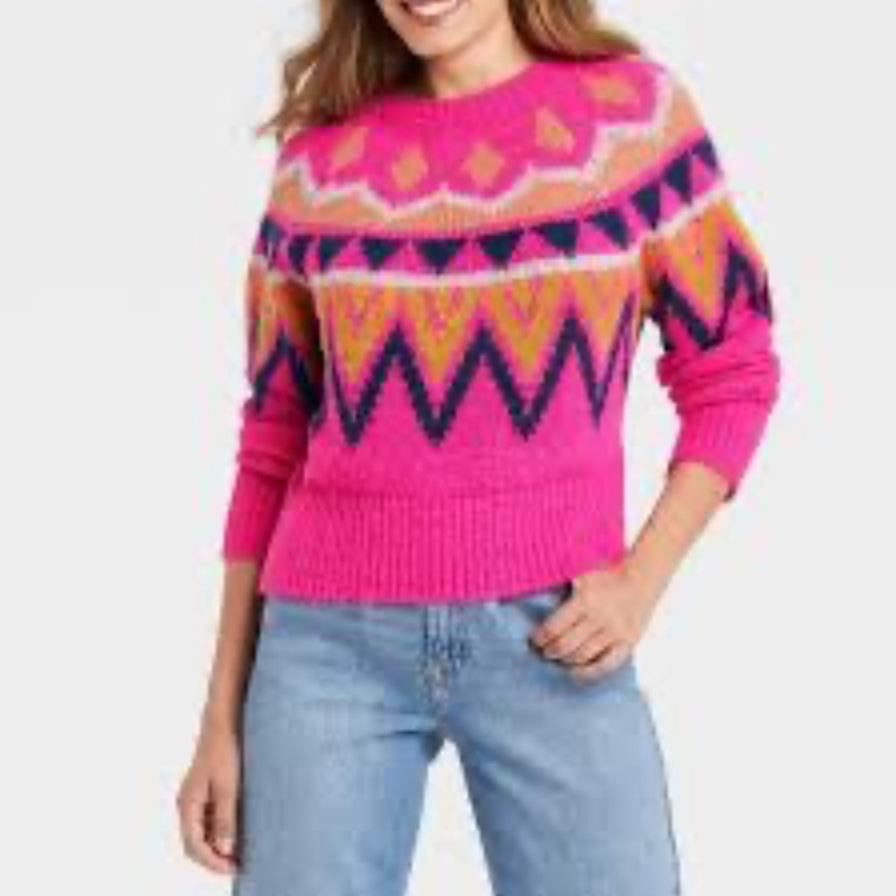 A New Day Hot Pink Fair Aisle‎ Pull Over Sweater. Size M